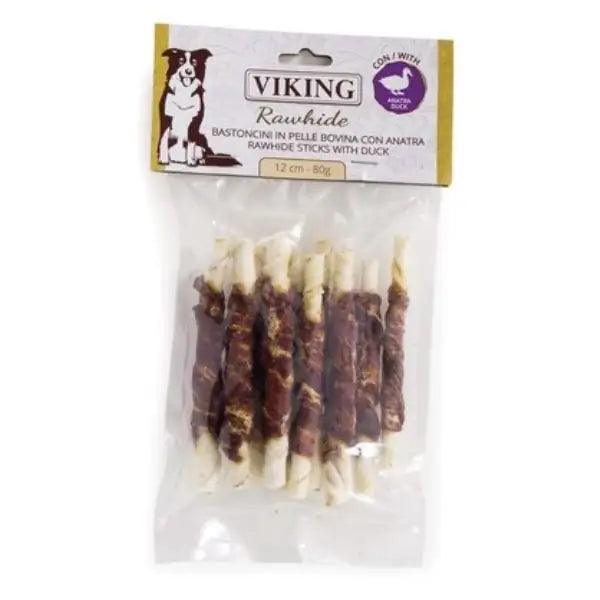 Viking Rawhide snack per cani bastoncini in pelle bovina 10 pezzi 12 cm - con anatra - 1° ORDINE? scegli tra BZR5 - BZR20 + 200 pt fedeltà