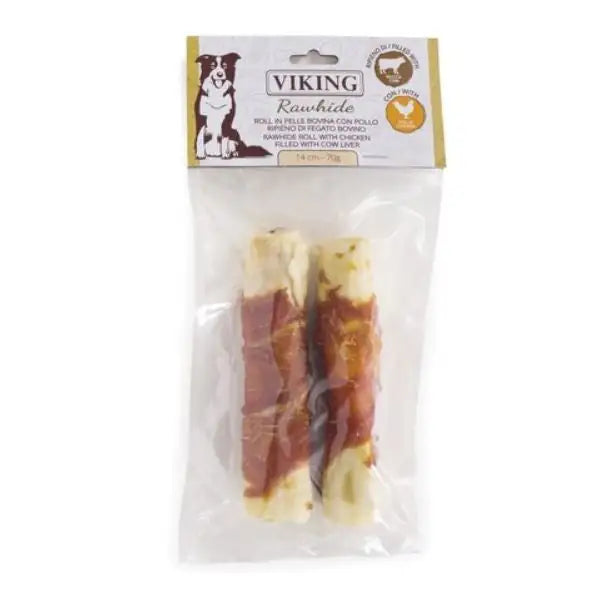 Viking Rawhide snack per cani bastoncini in pelle bovina 2 pezzi 14 cm - con pollo e ripieno di fegato - 1° ORDINE? scegli tra BZR5 - BZR20 + 200 pt fedeltà Viking Rawhide snack per cani bastoncini in pelle bovina 2 pezzi 14 cm - con pollo e ripieno di fegato - 1° ORDINE? scegli tra BZR5 - BZR20 + 200 pt fedeltà