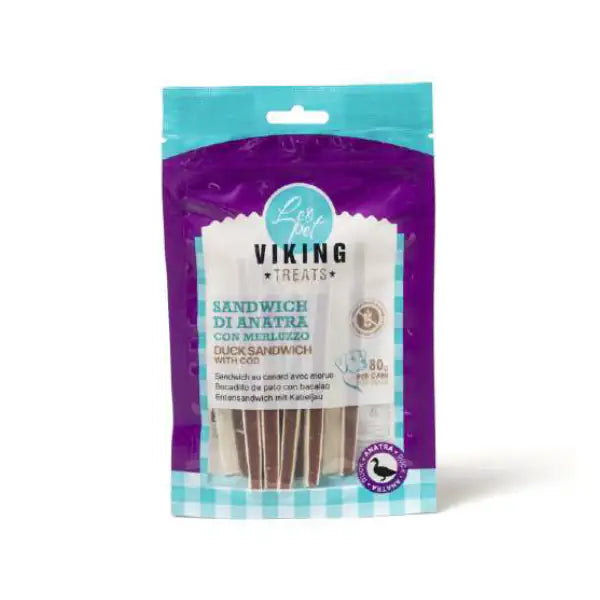 Viking Treats Snack Naturale Dog Sandwich 80 gr Anatra e merluzzo - 1° ORDINE? scegli tra BZR5 - BZR20 + 200 pt fedeltà