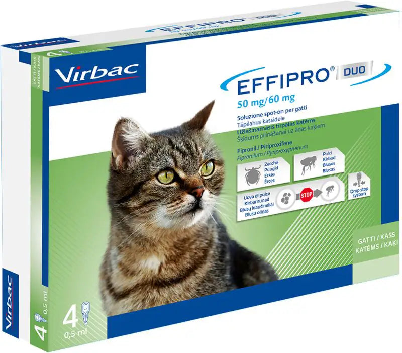 Virbac Effipro Duo Spot-On Gatti 4 pipette peso 1-6 kg - Antiparassitario per gatti - 1° ORDINE? scegli tra BZR5 - BZR20 + 200 pt fedeltà Virbac Effipro Duo Spot-On Gatti 4 pipette peso 1-6 kg - Antiparassitario per gatti - 1° ORDINE? scegli tra BZR5 - BZR20 + 200 pt fedeltà