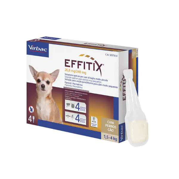 Virbac Effitix Spot-On Cani 4 pipette peso 1,5-4 kg - Antiparassitario per cani - 1° ORDINE? scegli tra BZR5 - BZR20 + 200 pt fedeltà
