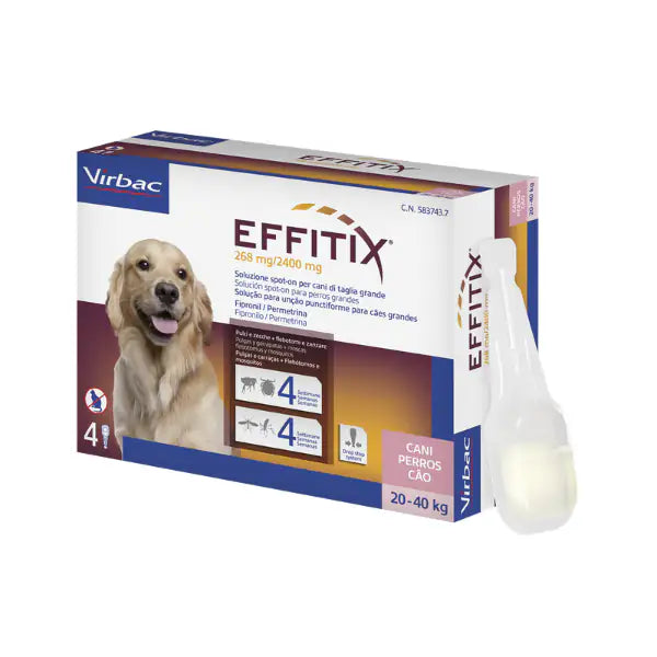 Virbac Effitix Spot-On Cani 4 pipette peso 20-40 kg - Antiparassitario per cani - 1° ORDINE? scegli tra BZR5 - BZR20 + 200 pt fedeltà Virbac Effitix Spot-On Cani 4 pipette peso 20-40 kg - Antiparassitario per cani - 1° ORDINE? scegli tra BZR5 - BZR20 + 200 pt fedeltà