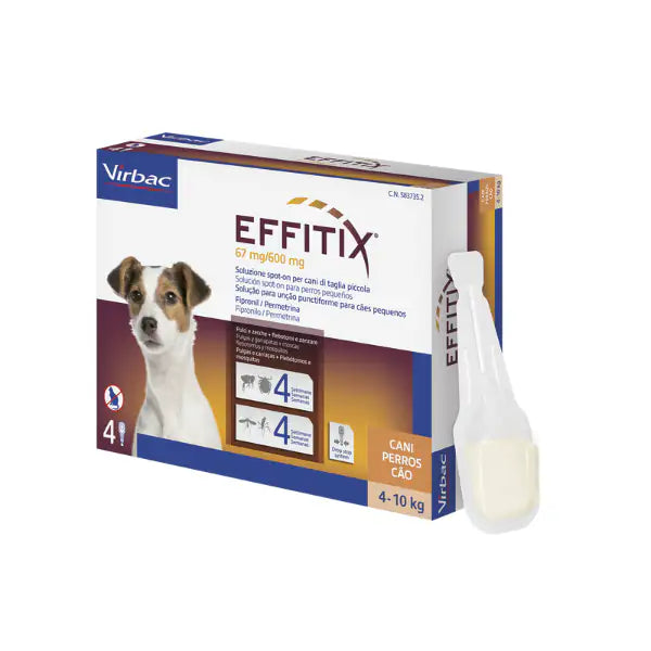 Virbac Effitix Spot-On Cani 4 pipette peso 4-10 kg - Antiparassitario per cani - 1° ORDINE? scegli tra BZR5 - BZR20 + 200 pt fedeltà