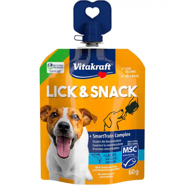 Vitakraft Lick & Snack Grain Free in crema formato Squeezy pouch richiudibile da 60 gr Salmone - 1° ORDINE? scegli tra BZR5 - BZR20 + 200 pt fedeltà Vitakraft Lick & Snack Grain Free in crema formato Squeezy pouch richiudibile da 60 gr Salmone - 1° ORDINE? scegli tra BZR5 - BZR20 + 200 pt fedeltà