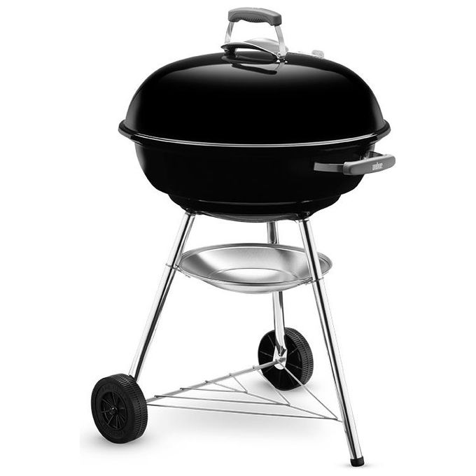 Weber 1321004 Compact Kettle Barbecue a Carbone 57 cm griglia acciaio cromato braciere smaltato ruote colore Nero