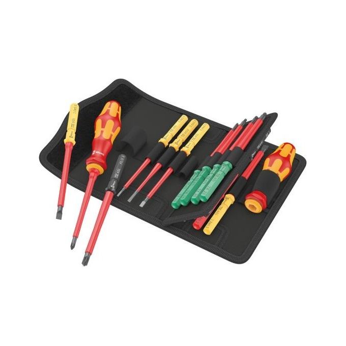 Wera 05006611001 Kraftform Kompakt VDE Set di cacciaviti intercambiabili isolati 17 pezzi con manici e lame VDE fino a 1000 V custodia in tessuto colore Nero