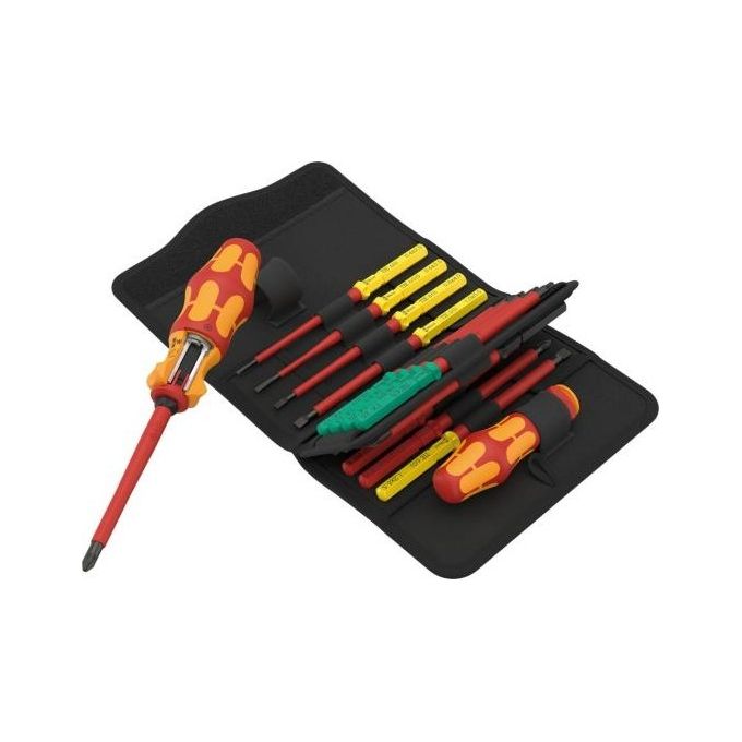 Wera 05006618001 Kraftform Kompakt Set di cacciaviti intercambiabili isolati VDE 1000V 17 pezzi con impugnatura cricchetto e custodia da cintura colore Nero