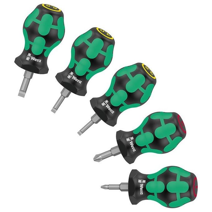 Wera 05008870001 Stubby Set 1 Set di cacciaviti misti 5 pezzi con impugnatura Kraftform bicomponente e protezione antirotolamento esagonale colore Nero