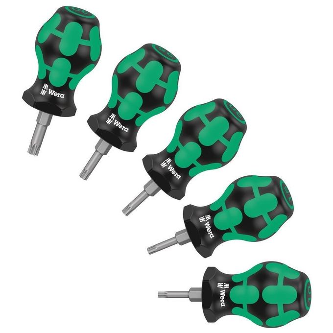 Wera 05008876001 Stubby Set TX 1 Set di Cacciaviti Torx 5 pezzi con Impugnatura Kraftform e Collare Esagonale colore Nero Verde