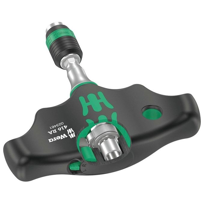 Wera 05023461001 416 RA Porta-Inserti Impugnatura a T con Cricchetto Rapidaptor attacco 1-4'' 80 denti colore Nero Verde