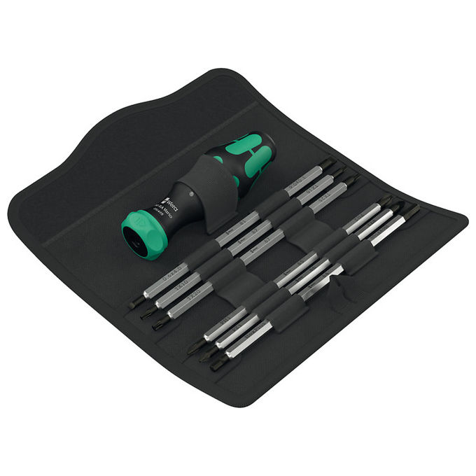 Wera 05051540001 Kraftform Kompakt Vario Zestaw Wkrętaków z Funkcją Grzechotki 7-sztukowy z 6 Trzpieniami Dvustronnymi 175 mm Rękojeść z Gniazdem Sześciokątnym 6 mm Waga 0.22 Kg colour Czarny