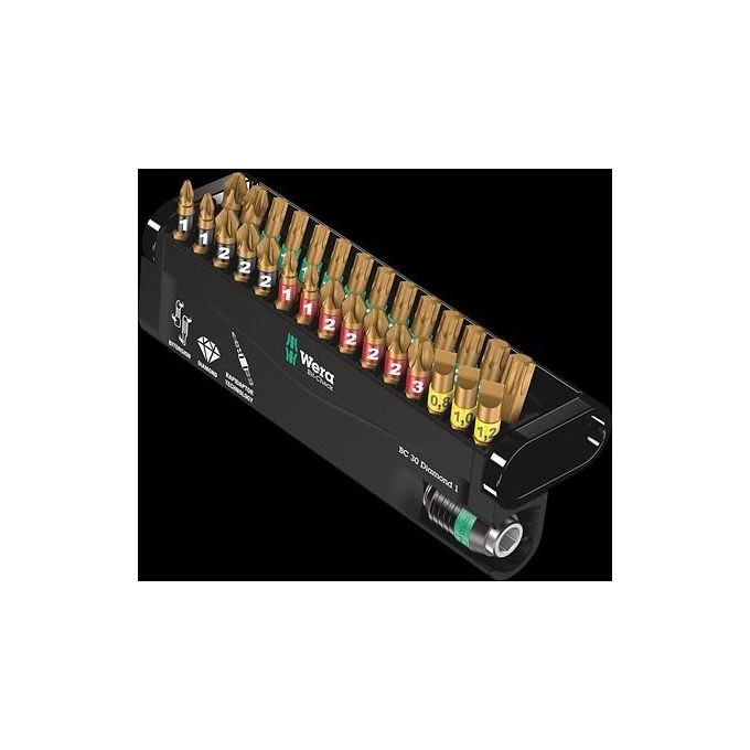 Wera 05057431001 Bit-Check 30 Set di Bit 30 Pezzi con Tecnologia BiTorsion e Rivestimento Diamantato colore Nero