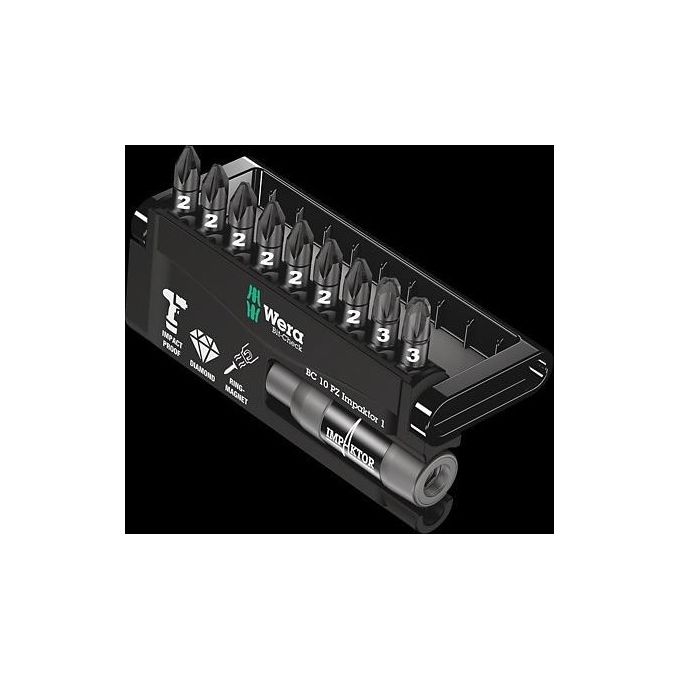 Wera 05057684001 Bit-Check 10 PZ Impaktor 1 Set di 10 Punte per Avvitatori a Percussione con Tecnologia Impaktor Rivestimento Diamantato Lunghezza 25 mm colore Grigio Wera 05057684001 Bit-Check 10 PZ Impaktor 1 Set di 10 Punte per Avvitatori a Percussione con Tecnologia Impaktor Rivestimento Diamantato Lunghezza 25 mm colore Grigio