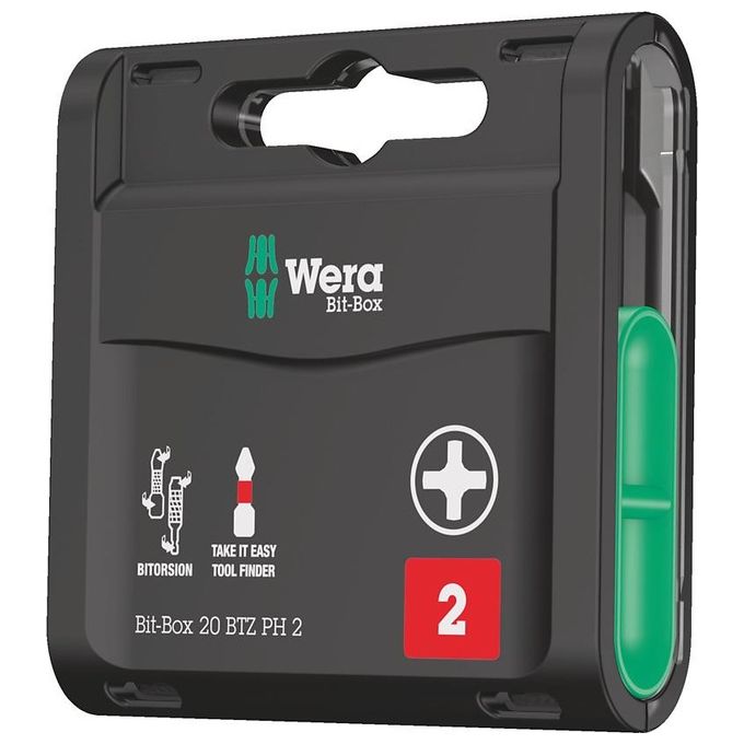 Wera 05057751001 Bit-Box 20 BTZ PH Set di Inserti Phillips 20 pz PH 2x25 mm con Tecnologia BiTorsion colore Nero