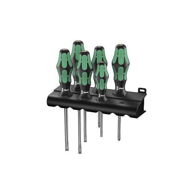 Wera 05105656001 334-355-6 Set di Cacciaviti 6 Pezzi con Impugnatura Ergonomica Kraftform e Punta Lasertip con Supporto a Muro colore Nero