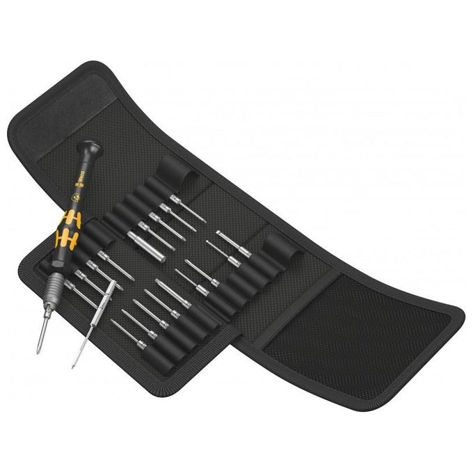 Wera 05135973001 KK Micro 21 Cacciavite con punte multiple Cacciavite dinamometrico 20 pz inserti incluse Phillips Fessura Torcia Tri-point Lama 4.4 cm Custodia nera colore Nero Giallo