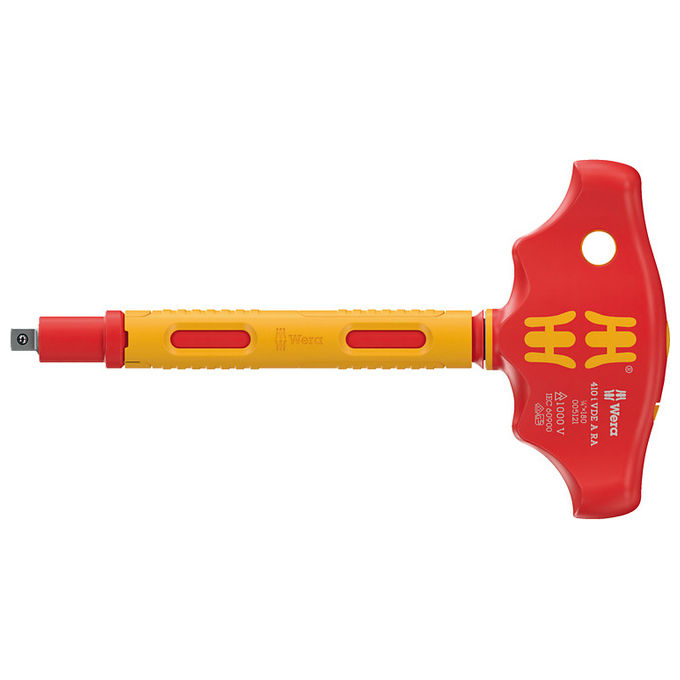 Wera 410 I VDE A RA Cacciavite a manico a T con cricchetto e isolamento VDE per bussole da 1-4 pollice lunghezza lama 130 mm colore Nero