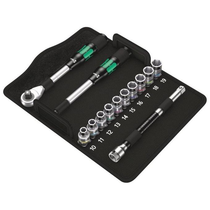 Wera 8006 Zyklop Hybrid Set di cricchetti 1-2'' 13 pezzi con cricchetto 72 denti angolo di ritorno 5° e astuccio tessile colore Nero Wera 8006 Zyklop Hybrid Set di cricchetti 1-2'' 13 pezzi con cricchetto 72 denti angolo di ritorno 5° e astuccio tessile colore Nero