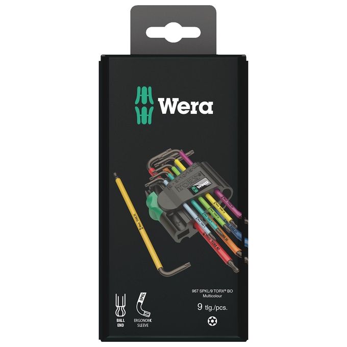 Wera WERA 967-9 TX BO MULTICOLOUR 1 Set Chiavi a Brugola Torx con Testa Sferica 9 Pezzi Finitura BlackLaser Rivestimento in Gomma Colorata colore Multicolore