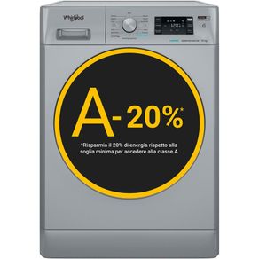 WHIRLPOOL FFB 108 SILVER IT LAVATRICE, Caricamento frontale, 10 kg, 14 programmi, Profondità 60,5 cm, Giri 1400 rpm, Silver, livello rumorosità centrifuga 76 dB(A), Classe A
