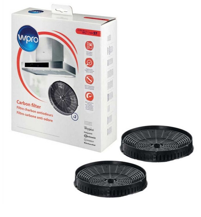 Whirlpool - Lot De 2 Filtres À Charbon Type 57 (diamètre : 175 Mm) Pour Hotte Bauknecht, Indesit, Ariston Hotpoint - 484000008824 Whirlpool - Lot De 2 Filtres À Charbon Type 57 (diamètre : 175 Mm) Pour Hotte Bauknecht, Indesit, Ariston Hotpoint - 484000008824