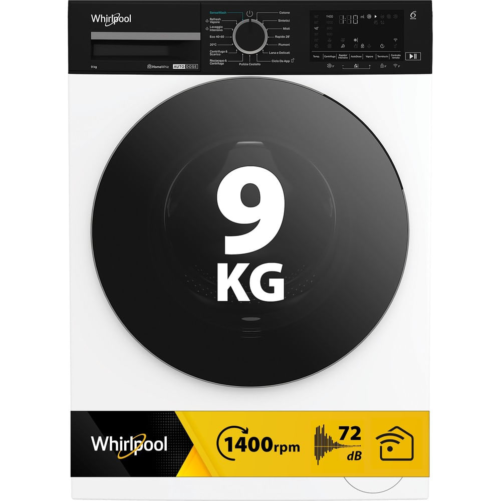 WHIRLPOOL WPM 99W ADS IT LAVATRICE, Caricamento frontale, 9 kg, 15 programmi, Profondità 58 cm, Giri 1400 rpm, Bianco, livello rumorosità centrifuga 72 dB(A), Classe A