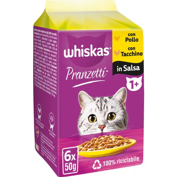 Whiskas Adult Pranzetti in salsa Multipack 6x50 gr Carni Bianche - 1° ORDINE? scegli tra BZR5 - BZR20 + 200 pt fedeltà