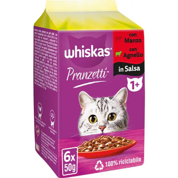 Whiskas Adult Pranzetti in salsa Multipack 6x50 gr Carni Miste - 1° ORDINE? scegli tra BZR5 - BZR20 + 200 pt fedeltà