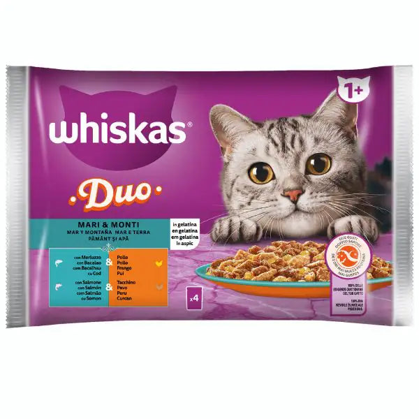 Whiskas Duo Multipack 4 pezzi da 85 gr Mari e Monti - 1° ORDINE? scegli tra BZR5 - BZR20 + 200 pt fedeltà