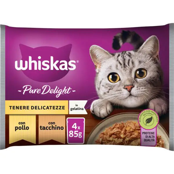 Whiskas Pure Delight ricette in gelatina Multipack 4 pezzi da 85 gr Selezione Delicata - 1° ORDINE? scegli tra BZR5 - BZR20 + 200 pt fedeltà