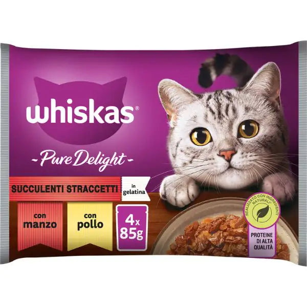 Whiskas Pure Delight ricette in gelatina Multipack 4 pezzi da 85 gr Selezione Gustosa - 1° ORDINE? scegli tra BZR5 - BZR20 + 200 pt fedeltà