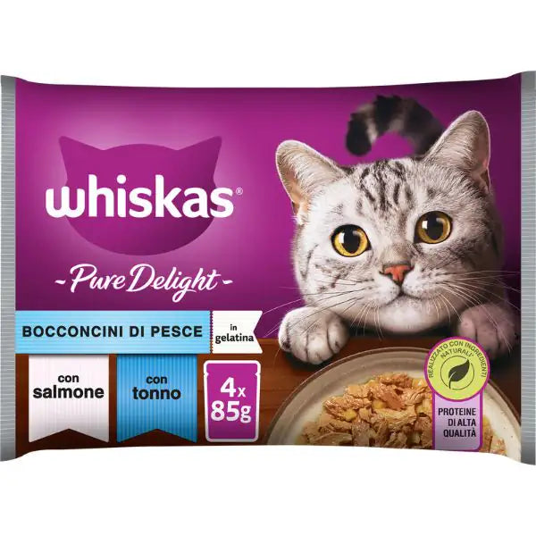Whiskas Pure Delight ricette in gelatina Multipack 4 pezzi da 85 gr Selezione Pesce - 1° ORDINE? scegli tra BZR5 - BZR20 + 200 pt fedeltà