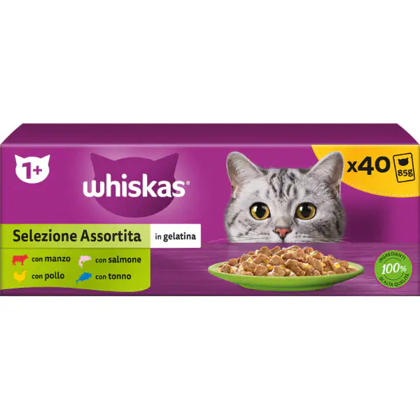 Whiskas Selezione assortita Multipack 40x85 gr 10x Manzo 10x Pollo 10x Tonno 10x Salmone - 1° ORDINE? scegli tra BZR5 - BZR20 + 200 pt fedeltà