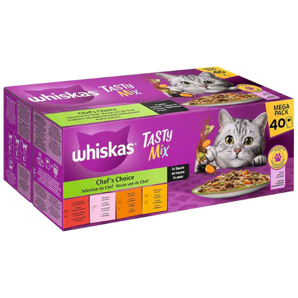 Whiskas Selezione Tasty Mix Multipack 40x85 gr 10x Salmone 10x Pollo 10x Pollo e tacchino 10x Pollo e merluzzo - 1° ORDINE? scegli tra BZR5 - BZR20 + 200 pt fedeltà