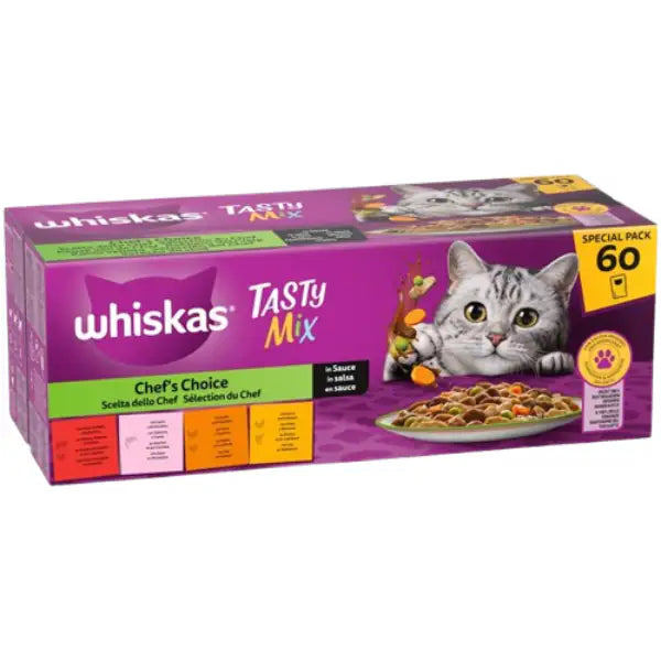 Whiskas Selezione Tasty Mix Multipack 60x85 gr 20x Manzo 20x Pollo 20x Tacchino 20x Salmone - 1° ORDINE? scegli tra BZR5 - BZR20 + 200 pt fedeltà