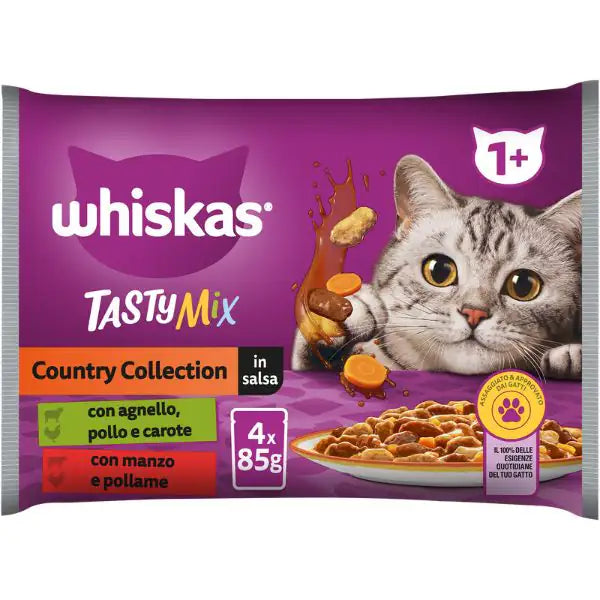 Whiskas Tasty Mix Multipack 4 pezzi da 85 gr Country Collection - 1° ORDINE? scegli tra BZR5 - BZR20 + 200 pt fedeltà