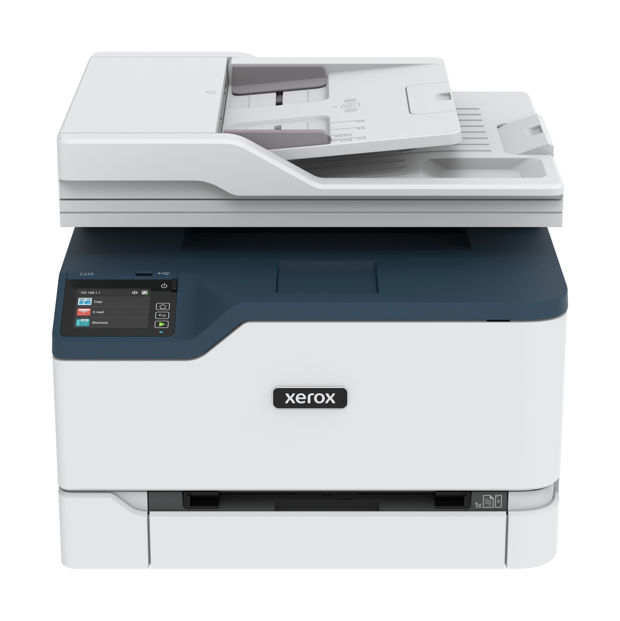 Xerox C235 A4 22 ppm Copia/Stampa/Scansione/Fax wireless con stampa fronte/retro PS3 PCL5e/6 ADF 2 vassoi Totale 251 fogli