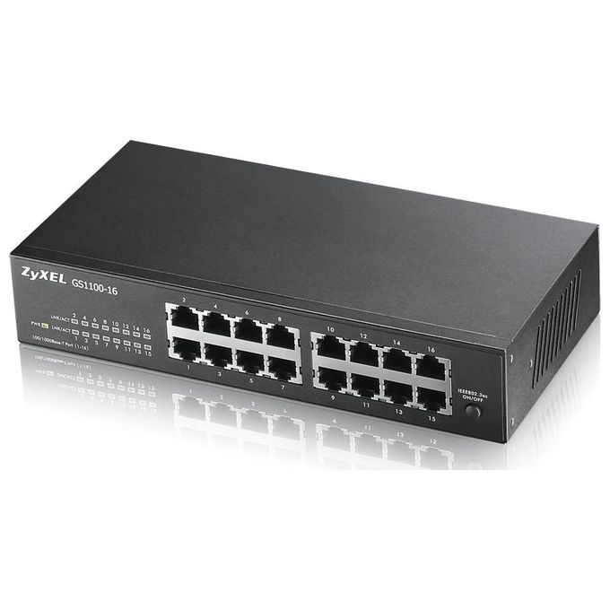 Zyxel GS1100-16 Switch Non Gestito 16 Porte Gigabit Ethernet 10-100-1000 32 Gbit-s Fanless Desktop Rack Zyxel GS1100-16 Switch Non Gestito 16 Porte Gigabit Ethernet 10-100-1000 32 Gbit-s Fanless Desktop Rack
